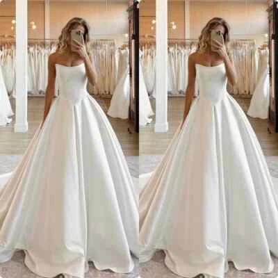 Satin Wedding Dresses Off Shoulder Beach Spring Simple 2025 A Line Bridal Gowns - Image 1 of 4