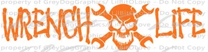 WRENCH LIFE SKULL VINYL 22.5 X 5.6 DECAL AUTO MECHANIC GREASE MONKEY STICKER - Picture 1 of 7