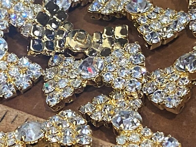 vintage crystal bow 3/4x1 1/8" gold 3pcs made in Czechoslovakia - Image 1 of 4