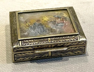 Antique Sterling Silver Hallmarked Hand Painted Top Insert Trinket Box - Picture 1 of 8
