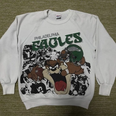 Sudadera Grande Vintage Años 90 Taz Philadelphia Eagles Estampado Grande Gráfico Cuello Redondo Foto 1 de 4