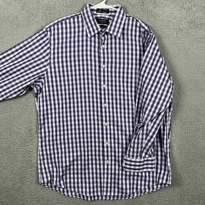 Vestido Camisa Nordstrom Hombre 16.5 34 Púrpura Blanco Cuadros Ajuste Tradicional Manga Larga Foto 1 de 4