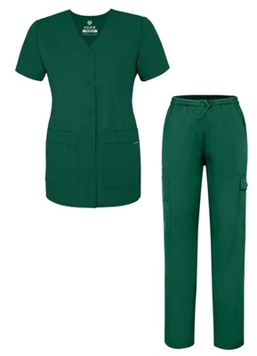 Adar Universal Women's Scrub Set Snap Front Scrub Top & Multi Pocket Scrub Pants - Image 1 of 4