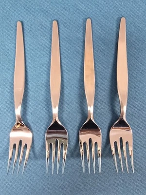 Noritake LINDEN Satin Stainless 18-8 Japan Salad Forks 6 ½” Set of 4 MCM - Image 1 of 4