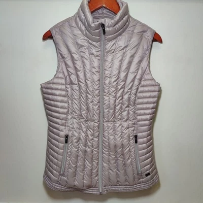 Chaleco acolchado DKNY Premium de plumón de pato para mujer talla grande cremallera completa polvoriento lila usado en excelente estado Foto 1 de 4