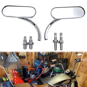 Motorcycle Chrome Mini Oval Side Mirror 8mm 10mm For Harley Sportster XL883 1200 - Picture 1 of 9