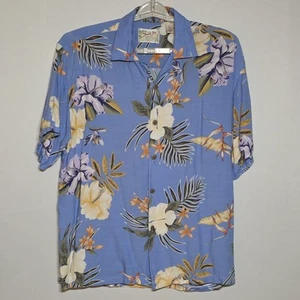 Vintage Men’s Thumbs Up Hawaiian Shirt Size Large Sky Blue Lovely Floral Print - Picture 1 of 6