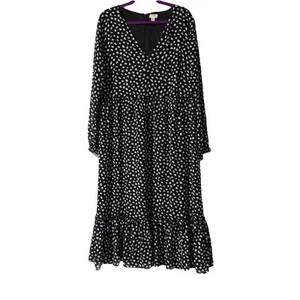 J.Crew Factory V-Neck Long Sleeve Midi Dress Black & White Print Size XXL - Picture 1 of 12