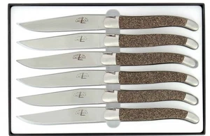 Forge de Laguiole, juego de 6 cuchillos de mesa, cuchillo de carne, mango de arena Selfs (Laguiole-B) - Imagen 1 de 6