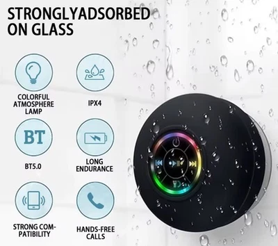 ALTOPARLANTE BLUETOOTH PER DOCCIA CON LED MINI, ALTOPARLANTE NERO MUSICA - Immagine 1 di 4