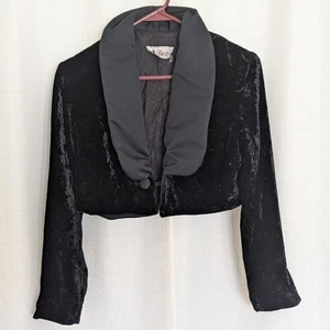 Vintage Jack Bryan Women's Black Velvet Cropped Jacket Collared Small Formal - Picture 1 of 8