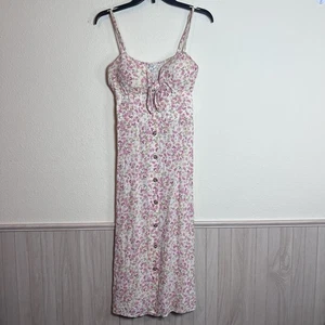 AUW Pink Floral Smocked Back Button Front Sundress Women’s Large - Picture 1 of 11