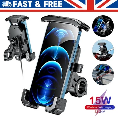 Universal Motorcycle Phone Mount Wireless Charger 15W Fast Charge Quick Release - Image 1 of 4