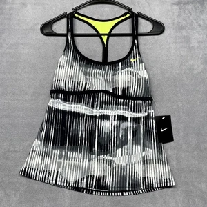 Nike Tankini Top Mujer Mediano Negro Blanco Rayas Traje de Baño Espalda Corredora Cuello Redondo - Imagen 1 de 11