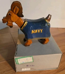 Vintage Anri Marine Marine Akademie Annapolis geschnitzte Holz Maskottchen Figur mit Box Ziege - Bild 1 von 7