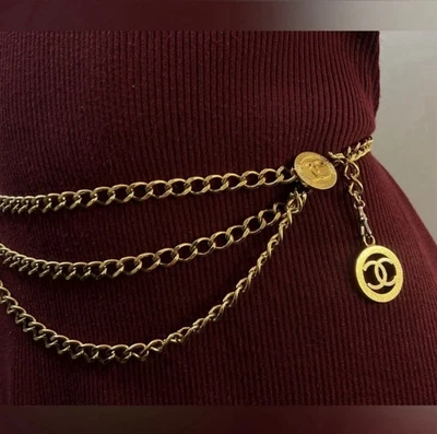 Cinto de corrente vintage 1984 CHANEL dourado Sunburst - Imagem 1 de 4