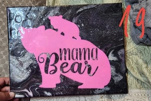 Mama Bär rosa Silhouette gemischte Medien 14x11 Acryl Gießen - Epoxid versiegelt Wandkunst - Bild 1 von 4