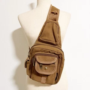 Ahmik Cotton Canvas Crossbody Sling Bag Brown - Picture 1 of 15