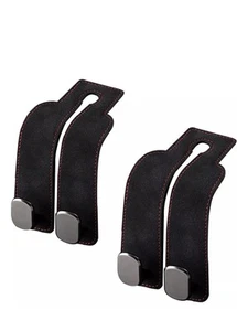Leather Car Seat Back Hooks Headrest Storage Purse Holder Bags (Black, 2PCS) - Picture 1 of 4