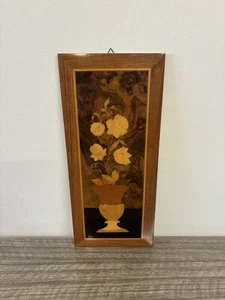 Stunning Vintage Wooden Italian Inlaid Floral Marquetry Wall Plaque Wall Decor - Foto 1 di 17