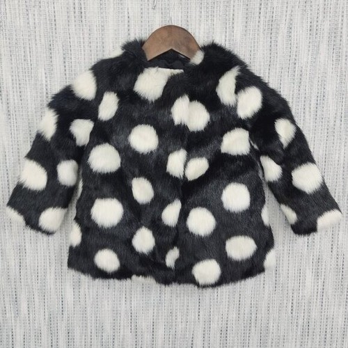 Cappotto Kate Spade bambino ragazza taglia 3 pelliccia sintetica a pois nero bianco