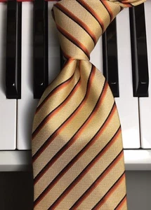 LANDISUN OF HIMALAYA / Golden Glow Orange-Copper & Black Rep Stripe Silk Tie - Picture 1 of 8