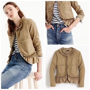 Chaqueta china con volantes para mujer J.Crew talla 2 estilo caqui RIDGE G7578 NUEVA CON ETIQUETAS - Imagen 1 de 12