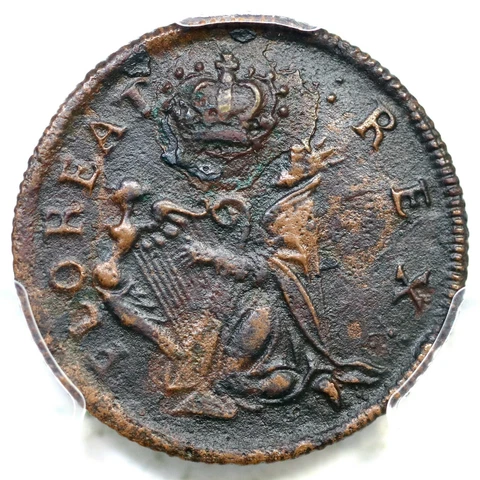 (c1670) 1c.7-Ca.3 R-6+ PCGS XF Details St. Patrick Farthing Colonial Copper Coin Cover