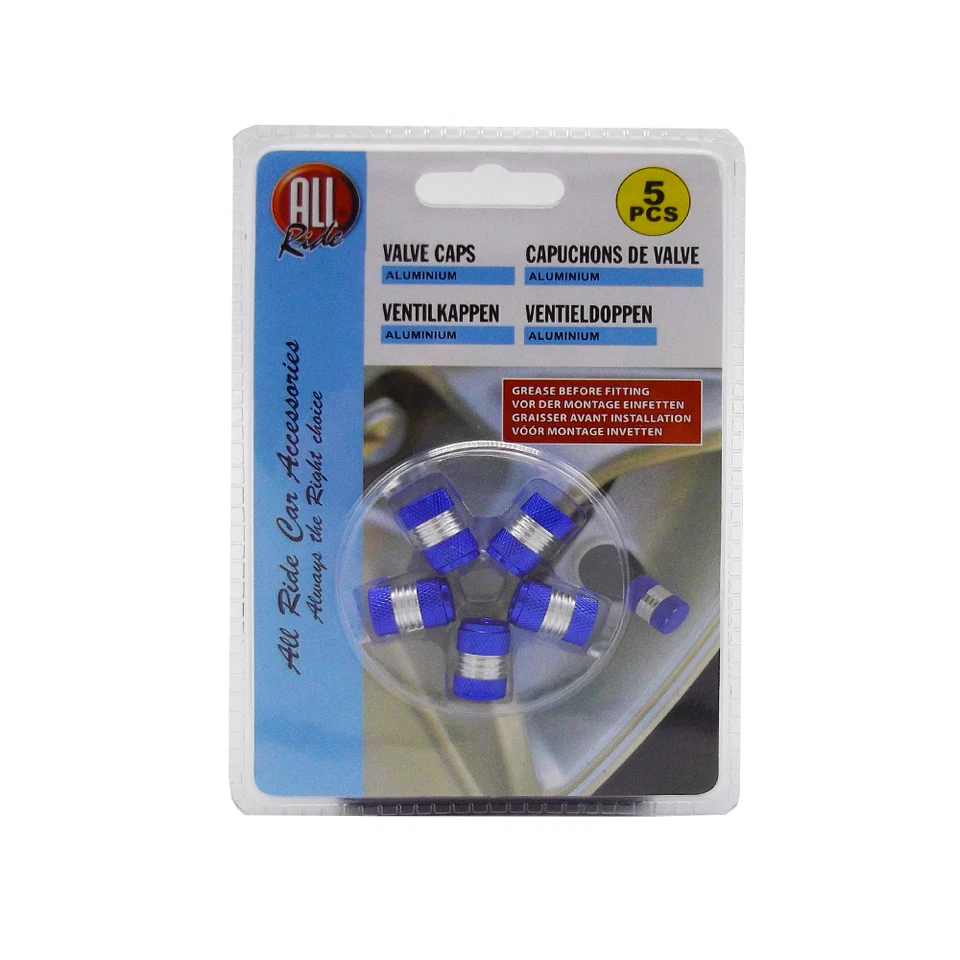 ALL RIDE BLUE & SILVER CHROME VALVE DUST TYRE WHEEL CAPS  UNIVERSAL ORIGINAL - Image 1 of 1