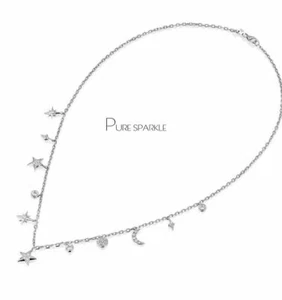 14K Gold 0.50 Ct. Diamond Moon Star Starburst Disc Celestial Necklace-Mother's D - Picture 1 of 4