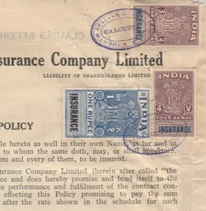 INDIA-NEW ZEALAND Maritime Insurance Policy Tied 1 R. & 4 A. to Port Said 1955 - Picture 1 of 3