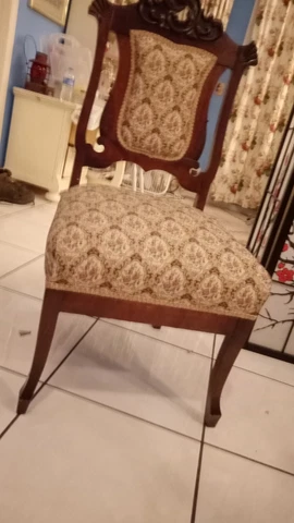 19th century English Victorian   Carved Wood And tapestry upholster dining chair Cover