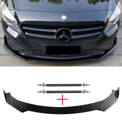 For Mercedes-Benz A200 A220 A250 Front Bumper Lip Spoiler + Strut Rods Black Foto 1 de 4