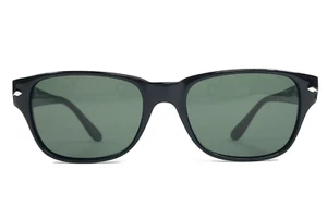 Persol Sunglasses 3288-S 95/31 Shiny Black Square Frames with Green Glass Lenses - Picture 1 of 12