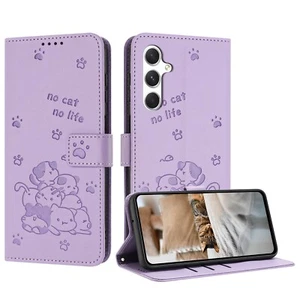 Girl gift Cute embossed cat Pattern Credit Card  Leather Cell Phones  Case - Picture 1 of 18