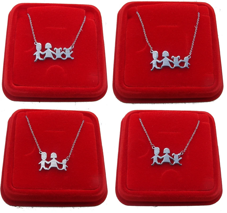 Collana Famiglia in Acciaio Ciondolo Mamma + Papà + Figli 5-combinazioni - Immagine 1 di 1