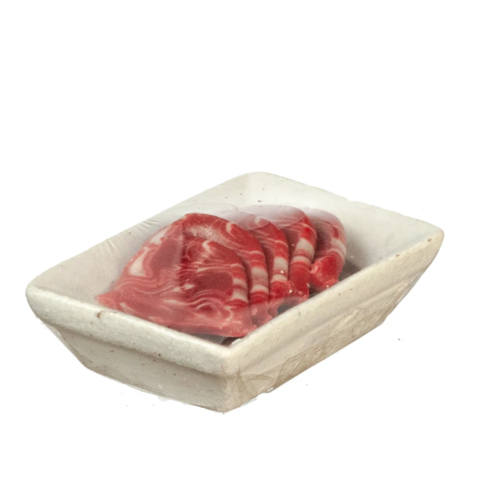 Dollhouse Miniature Stew Meat on Ceramic Tray with Wrap Covering G6359 - Image 1 of 1