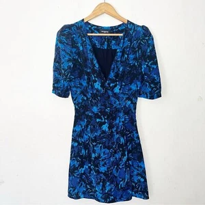 THE KOOPLES Wickelkleid Feuerwerk bedruckt Seide Faux Gr. 1 blau schwarz V-Ausschnitt - Bild 1 von 13