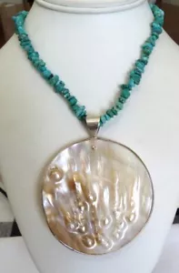 JAY KING MINE FINDS DTR HUGE BLISTER PEARL TURQUOISE STERLING SILVER NECKLACE - Bild 1 von 7