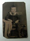 VINTAGE TINTYPE ADORABLE CUTE LITTLE BOY HIGH TOP SHOES SITTING IN CHAIR #776b
