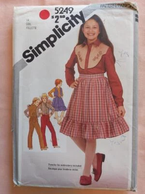 Simplicity 5249 Vintage Child's Shirt, Pants, Skirt & Vest Pattern Size 14 - Image 1 of 2