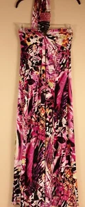 Fresh of La Maxi Women M Pink Floral Print Stretch Built in Bra Halter Dress - Picture 1 of 11