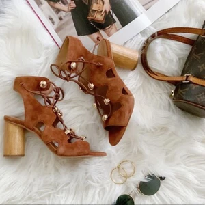 Sandalias Rebecca Minkoff Adiv Cage Talla 9 Tacones Bloque Gamuza NUEVAS Ghillie $165 - Imagen 1 de 11