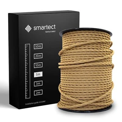 Cable Electrique tordu Textile Marron Clair Fil Electrique Tissu de 5 Mètres ... - Photo 1/4