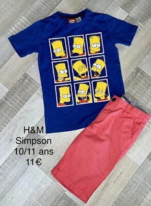 Simpson H&M 10 ans GARÇON: t shirt + short Brique Coton Été TBE - Foto 1 di 1