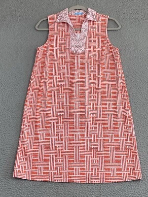 Vestido de tela J McLaughlin Catalina talla pequeña naranja sin mangas cuello en V Geo EXC Foto 1 de 4