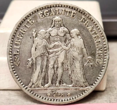 1874-A France "Hurcules" 5 Francs Coin - HIgher Grade - Patinaed - Image 1 of 3