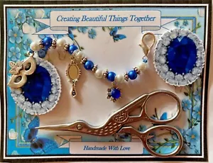 MAGNETIC HANDMADE NEEDLE MINDER & MATCHING FOB + STORK SCISSORS - Picture 1 of 7