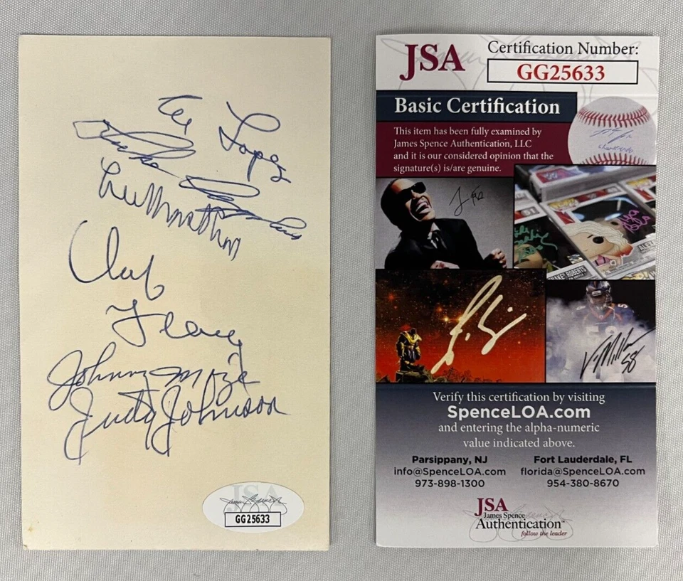 Al Lopez, Etc. Signed x5 Index Card JSA AUTOS J. Johnson/L. MacPhail HOF's NICE! - Image 1 of 3