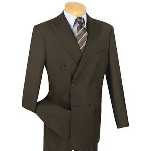 VINCI Men's Brown Double Breasted 6 Button Classic Fit Suit NEW - Picture 1 of 4